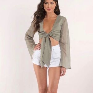 Finders Keepers Sanctuary Tie Front Crop Top Khaki